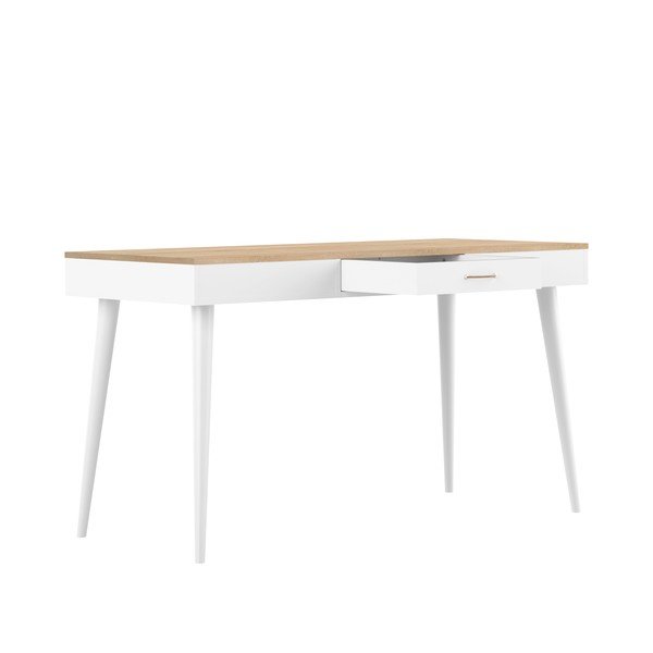 Bílý pracovní stůl s deskou v dekoru dubu 134x59 cm - TemaHome-image-3