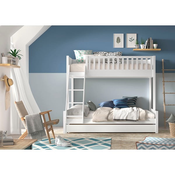 Bílá patrová dětská postel z borovicového dřeva s úložným prostorem 140x200/90x200 cm SCOTT – Vipack-image-3