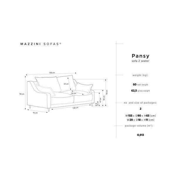 Béžová pohovka Mazzini Sofas Pansy, 150 cm-image-3