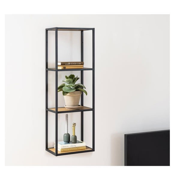 Nástěnná knihovna v dekoru dubu v černo-přírodní barvě 37x108 cm Seaford – Actona-image-4