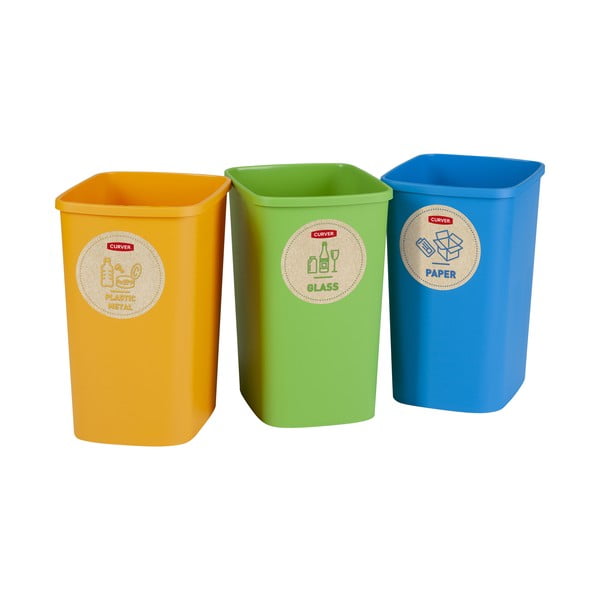 Plastové odpadkové koše na tříděný odpad 9 l v sadě 3 ks Eco – Curver