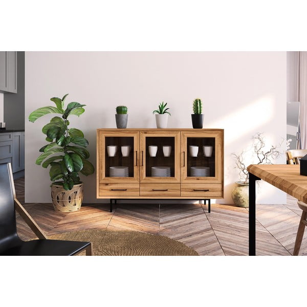 Vitrína z dubového dřeva v přírodní barvě 144x95 cm Abies – The Beds-image-1