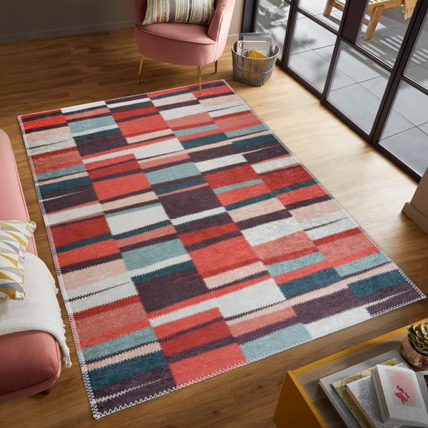 Červený pratelný koberec 80x150 cm Blocks of Fun – Vitaus-image-1