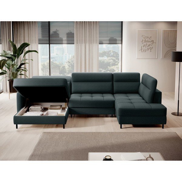 Zelená sametová rozkládací/s úložným prostorem rohová pohovka (pravý roh/do "U") Berrto – ELTAP-image-3