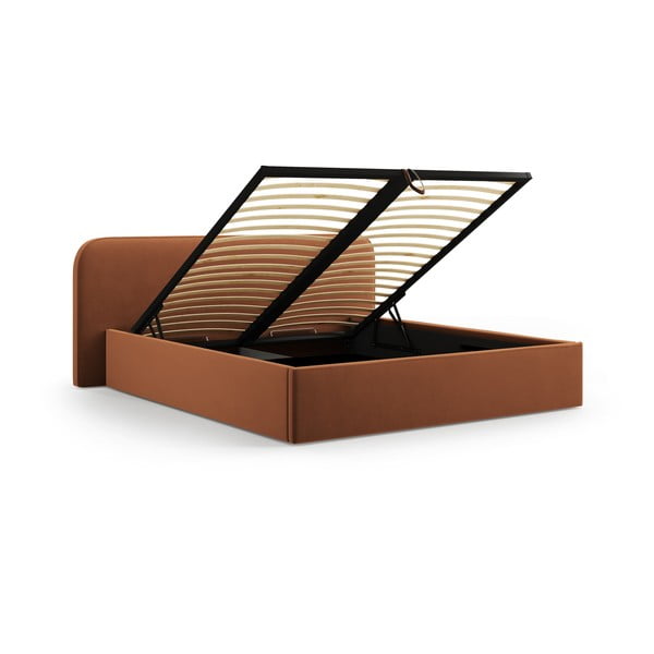 Čalouněná dvoulůžková postel s úložným prostorem s roštem 140x200 cm v terakotové barvě Elizabeth – Micadoni -image-2