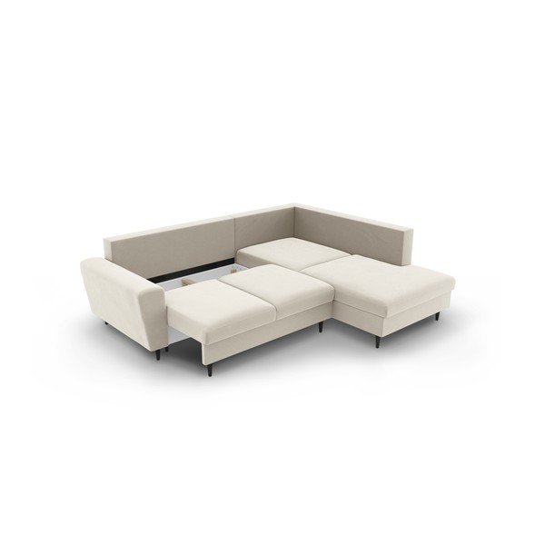 Béžová sametová rozkládací/s úložným prostorem rohová pohovka (pravý roh/do L) Kyoto – Cosmopolitan Design-image-3