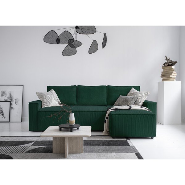 Tmavě zelená manšestrová rozkládací rohová pohovka (variabilní) Brave Dave – Miuform-image-1