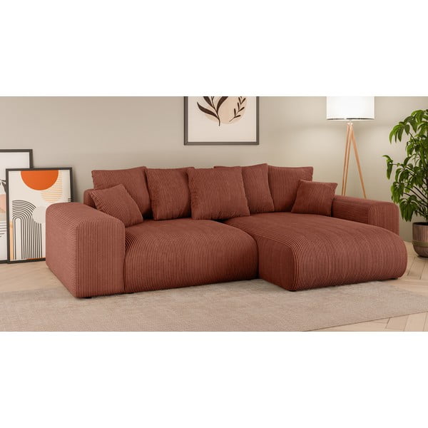 Manšestrová rozkládací rohová pohovka s úložným prostorem v cihlové barvě (variabilní roh) Luma – Ropez-image-1