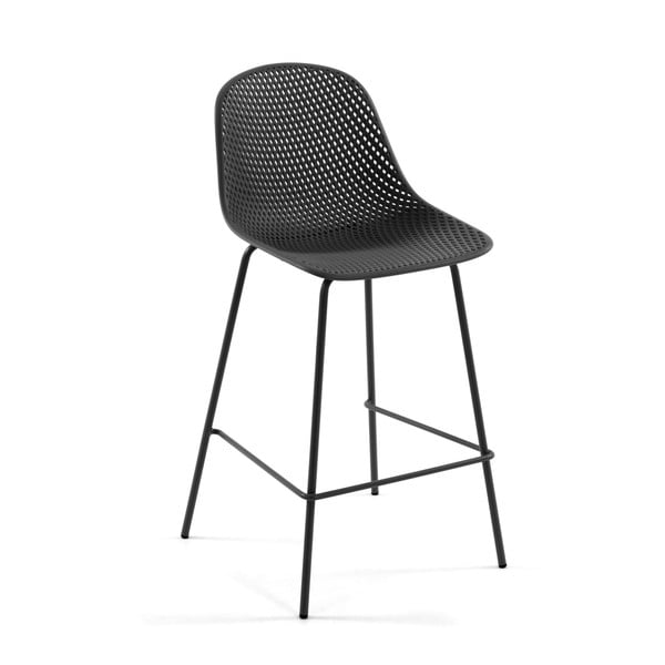 Antracitová kovová/plastová zahradní barová židle Quinby – Kave Home