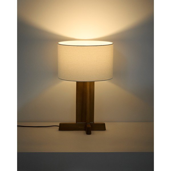 Bílá/hnědá stolní lampa z kaučukového dřeva s textilním stínidlem (výška 48 cm) Niani – Kave Home-image-2