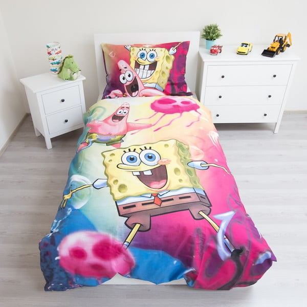 Bavlněné dětské povlečení na jednolůžko 140x200 cm Sponge Bob – Jerry Fabrics-image-1