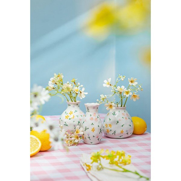Krémové vázy v sadě 3 ks z kameniny (výška 10 cm) Ditsy Floral – Sass & Belle-image-1