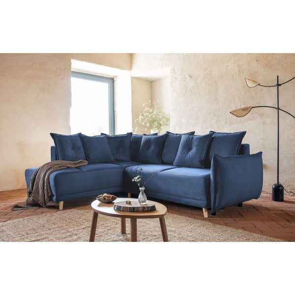 Tmavě modrá manšestrová rozkládací rohová pohovka (levý roh) Lazy Lukka – Miuform-image-1