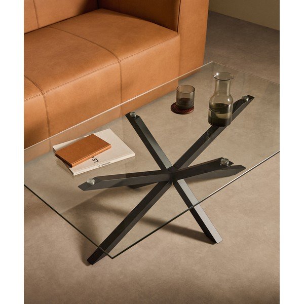 Černý konferenční stolek se skleněnou deskou 70x130 cm Argo – Kave Home-image-1