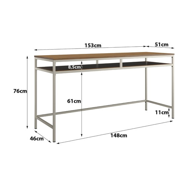 Pracovní stůl s deskou v dekoru ořechového dřeva 51x153 cm Bradford – Støraa-image-2