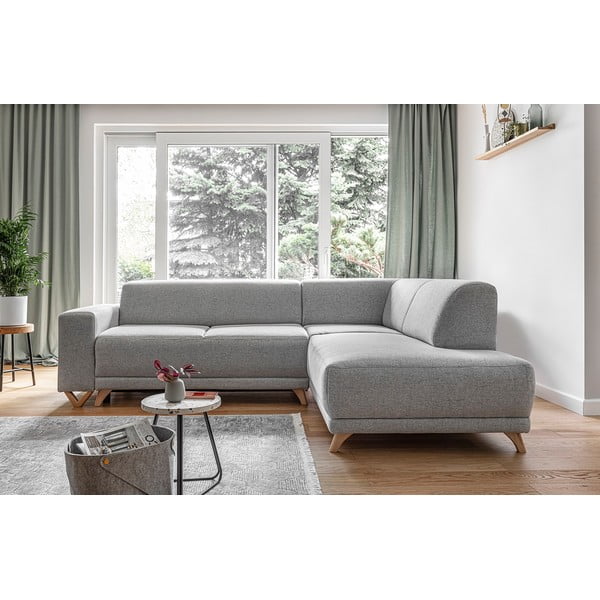 Světle šedá rozkládací/s úložným prostorem rohová pohovka (pravý roh/do L) Classy Sophie – Miuform-image-1