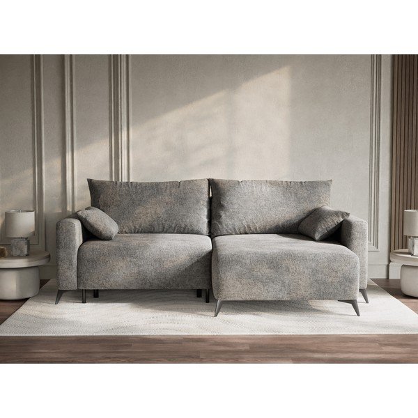 Šedá žinylková rozkládací/s úložným prostorem rohová pohovka (pravý roh/s lenoškou) Leon – Maison de Rêve-image-1