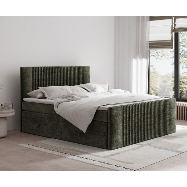 Tmavě zelená boxspring postel s úložným prostorem 140x200 cm Bergamo – Maison de Rêve-image-1