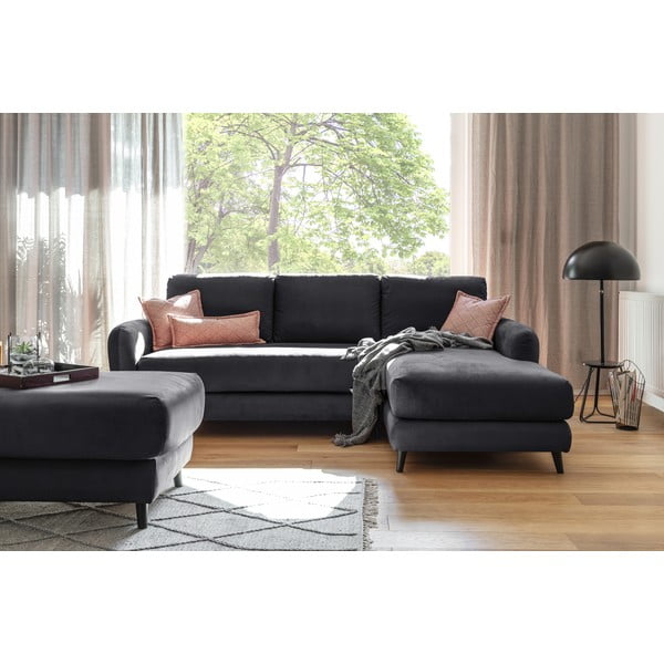 Tmavě šedá sametová rohová pohovka s podnožkou Miuform Cosy Claire, pravý roh-image-3