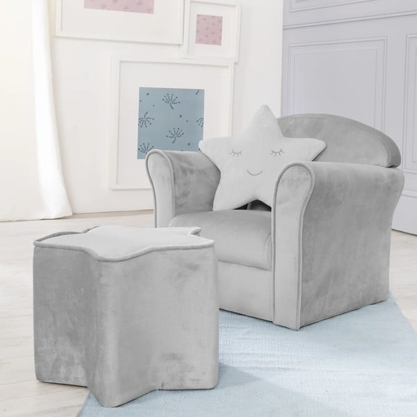 Světle šedé sametové dětské křesílko Lil Sofa – Roba-image-1