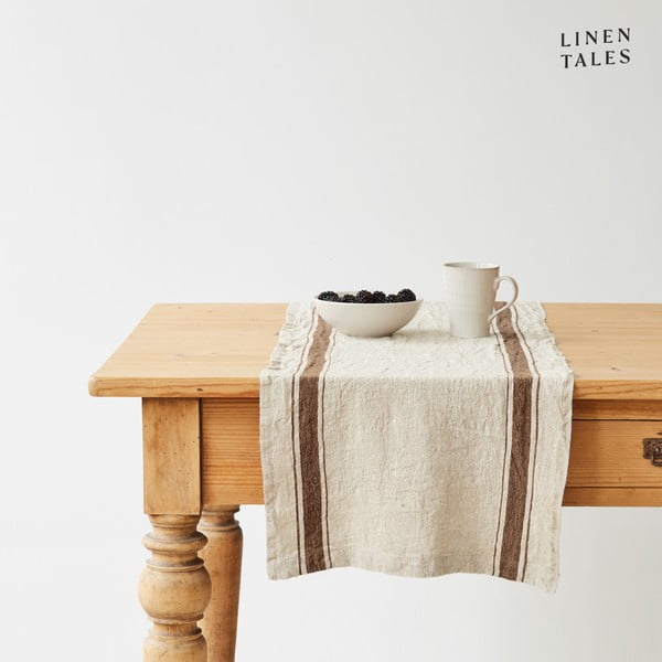 Lněný běhoun na stůl 40x200 cm Mocca Stripe Vintage – Linen Tales