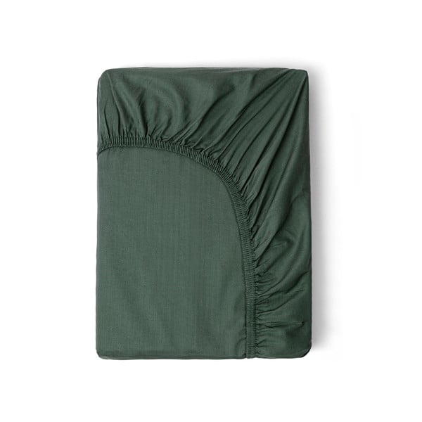 Tmavě zelené elastické prostěradlo z bavlněného saténu HIP, 90 x 200 cm