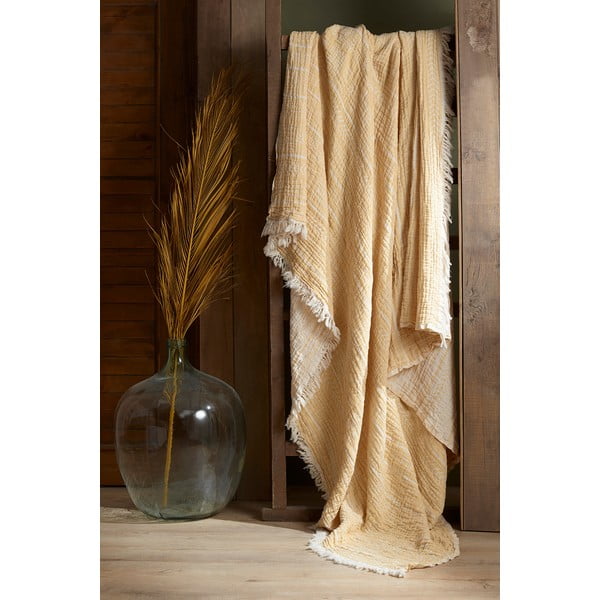 Žlutý mušelínový přehoz na dvoulůžko 220x240 cm Etno - Mijolnir-image-2