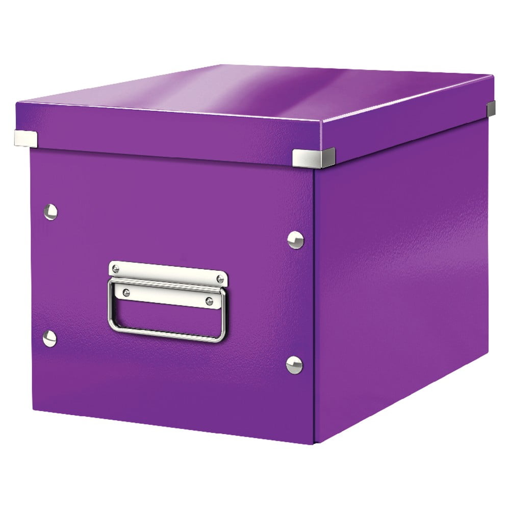 Fialový kartonový úložný box s víkem Click&Store - Leitz