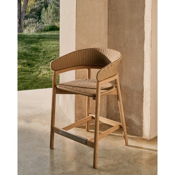 Dřevěná zahradní barová židle v přírodní barvě Arinella – Kave Home-image-1