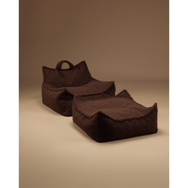 Tmavě hnědý dětský puf z textilie bouclé Warm Hazel – Wigiwama-image-1