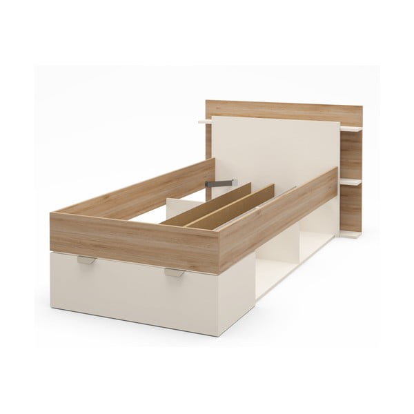 Jednolůžková postel v dekoru dubu s úložným prostorem bez roštu v bílo-přírodní barvě 90x200 cm Albo – Marckeric-image-2