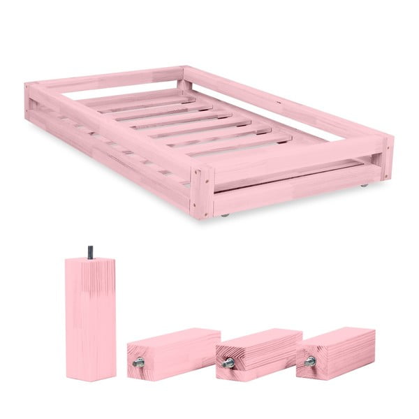 Set růžové zásuvky pod postel a 4 prodloužených nohou Benlemi, pro postel 90 x 200 cm