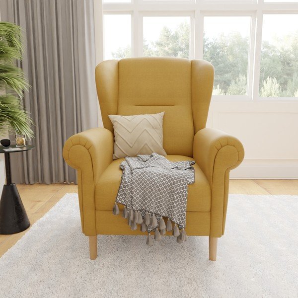 Žluté křeslo ušák Swan – Ropez-image-1