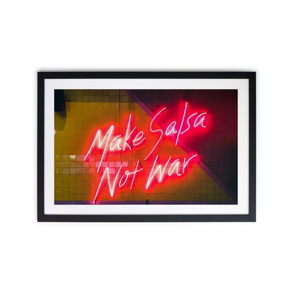 Plakát v rámu z africké vrby Really Nice Things Salsa Not War, 40 x 30 cm