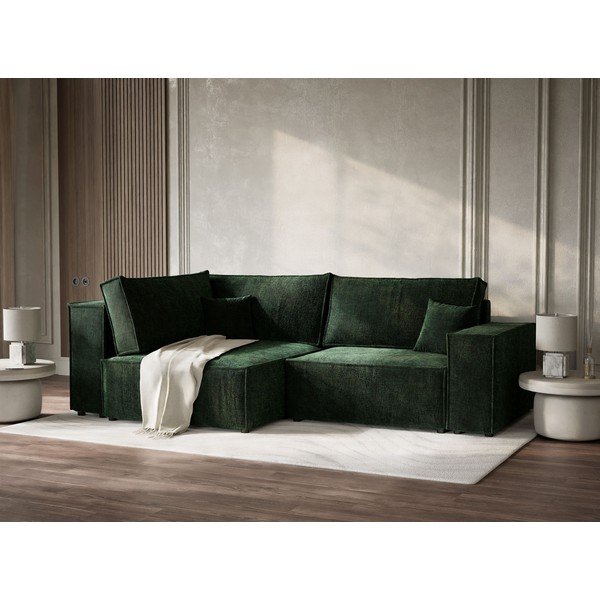 Tmavě zelená žinylková rozkládací/s úložným prostorem rohová pohovka (levý roh/do L) Tonga – Maison de Rêve-image-4