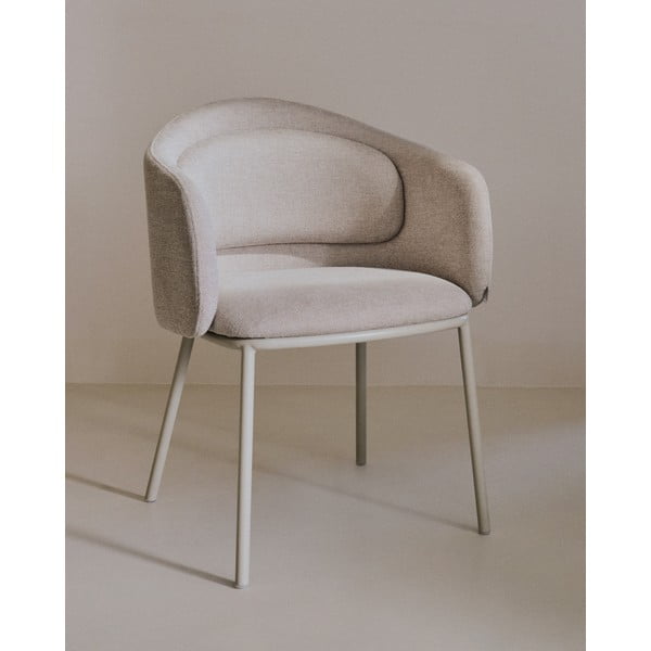 Béžové čalouněné jídelní křeslo s područkami Minda – Kave Home-image-1