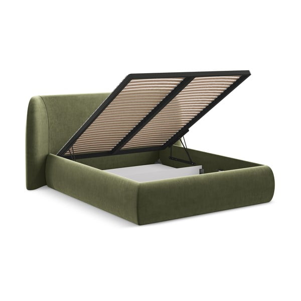 Zelená čalouněná dvoulůžková postel s úložným prostorem s roštem 180x200 cm Hauke – Makamii-image-2