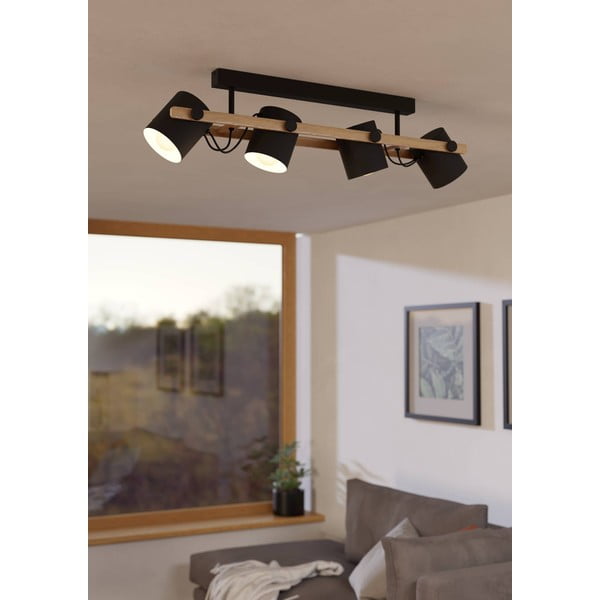 Stropní svítidlo v černé a přírodní barvě s kovovým stínidlem 10x19 cm HORNWOOD – EGLO-image-1