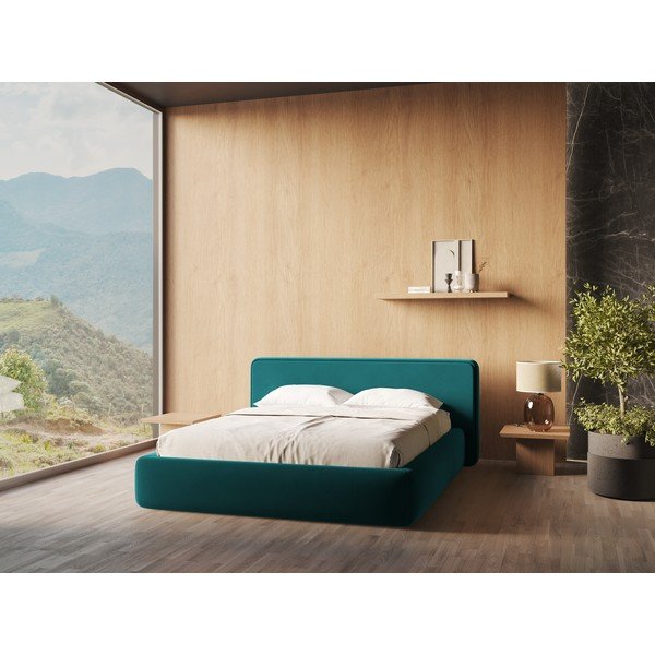 Tyrkysová čalouněná dvoulůžková postel s úložným prostorem s roštem 180x200 cm Kiana – Makamii-image-1