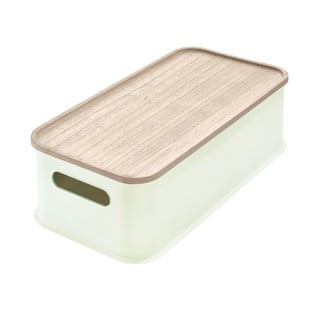 Bílý úložný box s víkem ze dřeva paulownia iDesign Eco Handled, 21,3 x 43 cm
