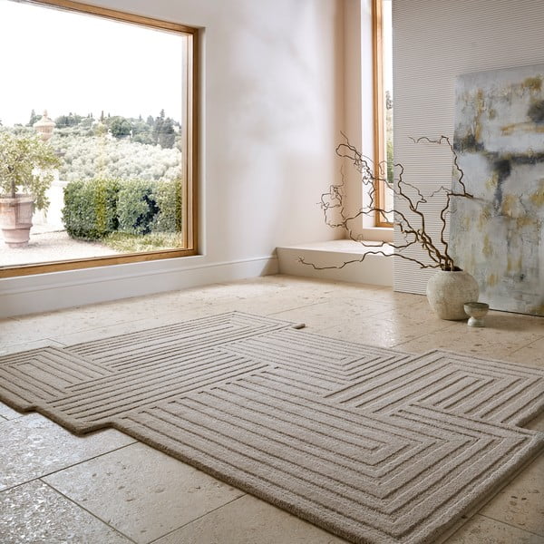 Béžový ručně tkaný vlněný koberec 120x170 cm Zen Rectangles – Flair Rugs-image-1