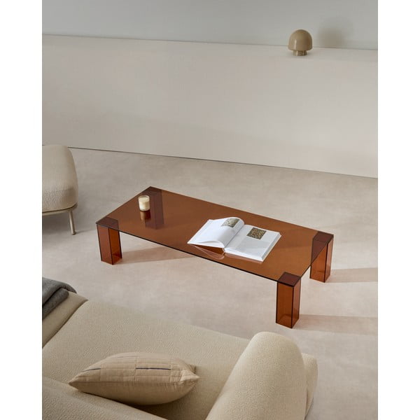 Hnědý skleněný konferenční stolek 60x140 cm Adularia – Kave Home-image-1