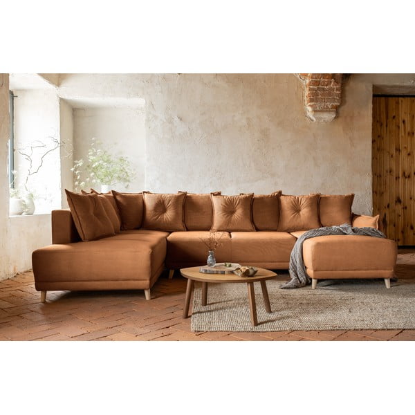 Manšestrová rozkládací rohová pohovka v cihlové barvě (levý roh/do "U") Lazy Lukka – Miuform-image-1