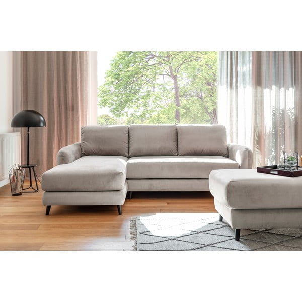 Béžová sametová rohová pohovka s podnožkou Miuform Cosy Claire, levý roh-image-2