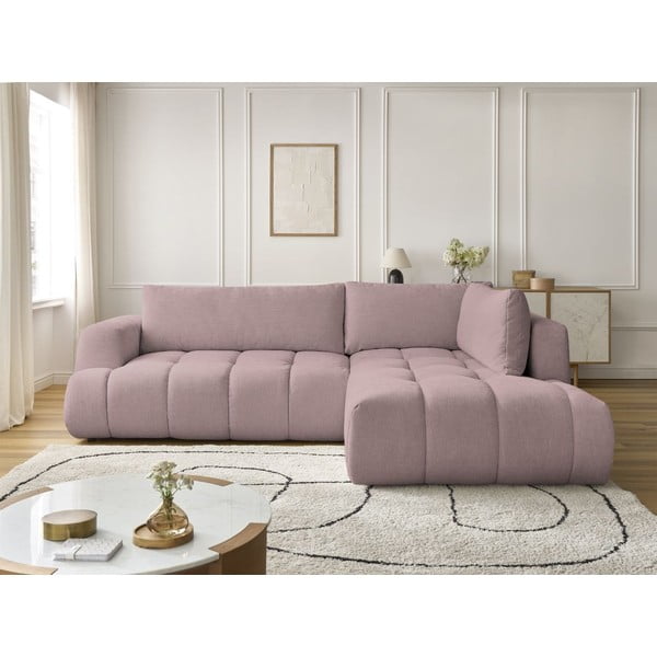 Růžová rozkládací/s úložným prostorem rohová pohovka (pravý roh/do L) Fuji – Bobochic Paris-image-1