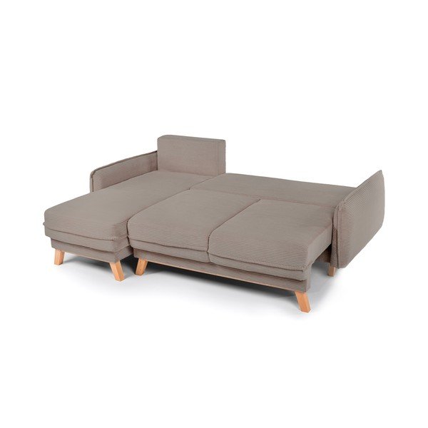 Taupe manšestrová rozkládací/s úložným prostorem rohová pohovka Tori – Bonami Selection-image-3