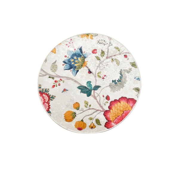 Šedá sametová koupelnová předložka ø 140 cm Vintage Flower – Foutastic