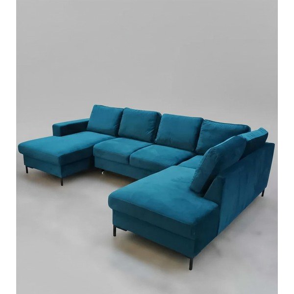 Sametová rozkládací/s úložným prostorem rohová pohovka v petrolejové barvě (pravý roh/do "U") Lofty Lilly - II. jakost – Miuform-image-3