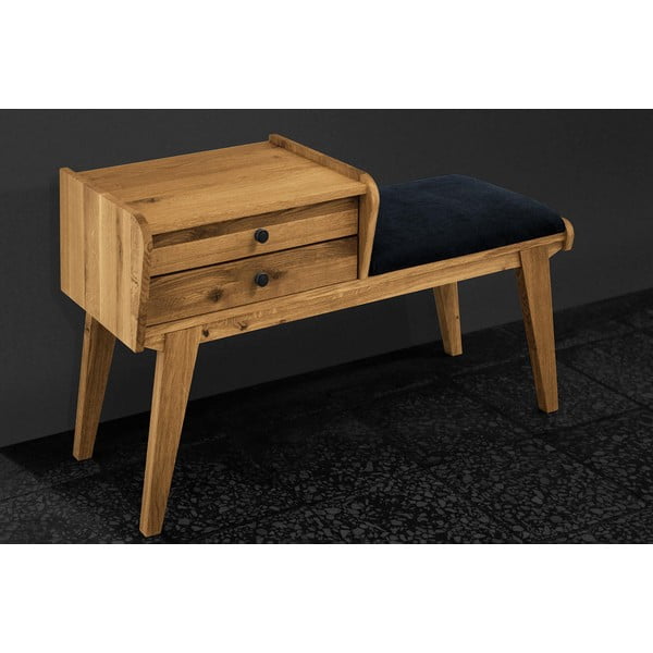 Lavice se zásuvkami z dubového dřeva s modrým sedákem Retro - The Beds-image-3