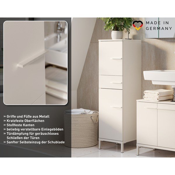 Krémová matná vysoká/úzká koupelnová skříňka 34x123 cm Laurino – Germania-image-4